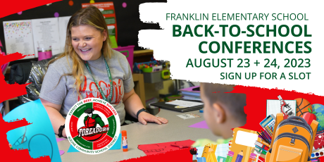 Graphic shows back-to-school conferences at Franklin Elementary