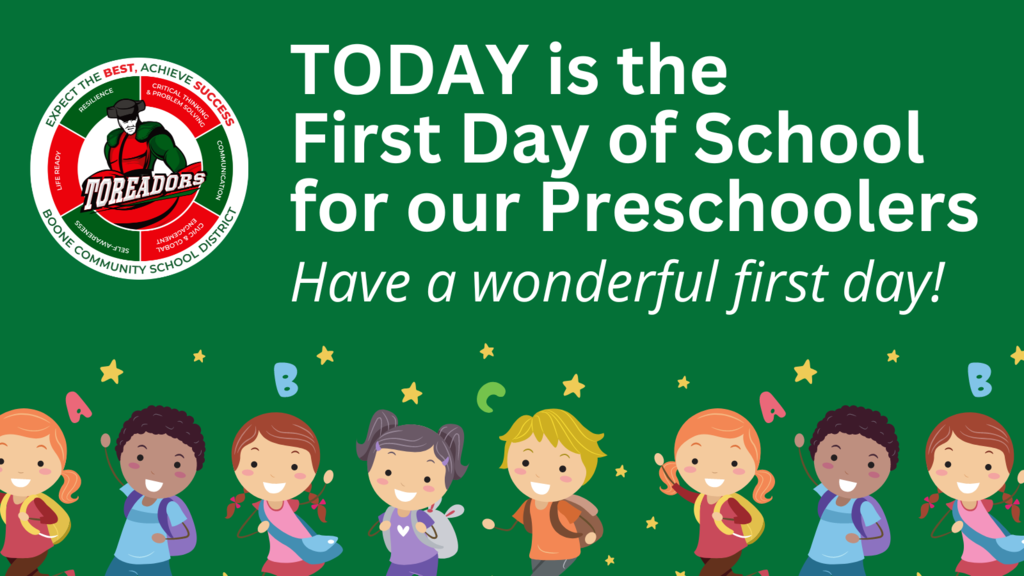 Graphic shows that it's the first day of school for preschoolers 