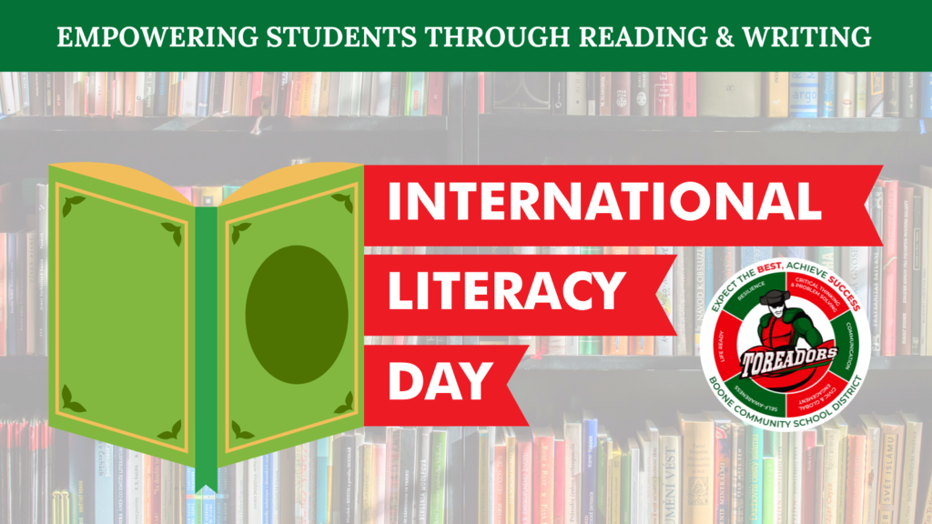 Graphic shows that today is International Literacy Day 